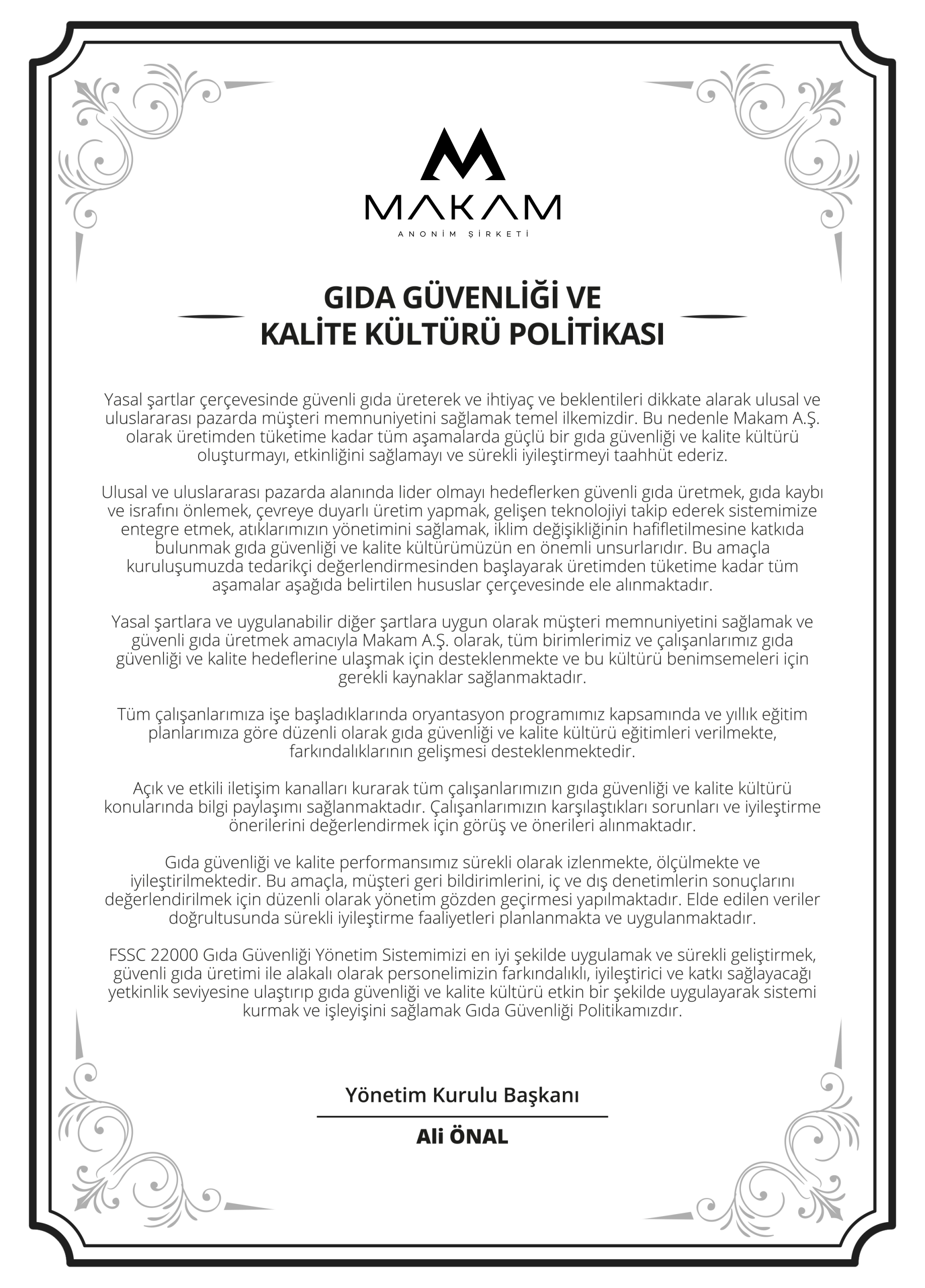 Gıda Güvenliği ve Kalite Kültürü